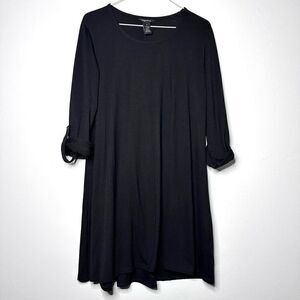 Millenium Roll Tab Sleeve Rayon Blend Stretch Pullover Shift Dress Black Medium